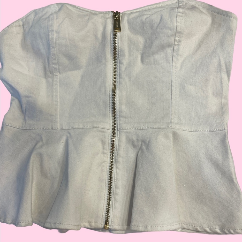 Guess White Peplum Blouse strapless